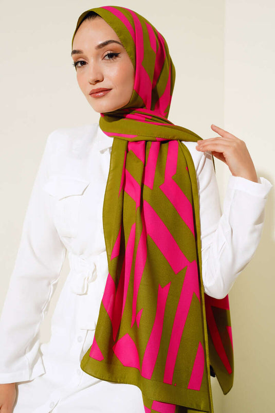 Line Pattern Medina Shawl Henna Green
