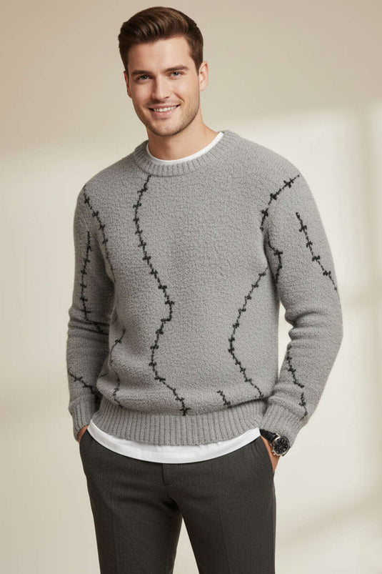 Striped Pattern Knitted Sweater for Men, Gray