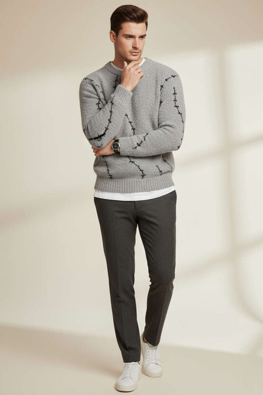 Striped Pattern Knitted Sweater for Men, Gray