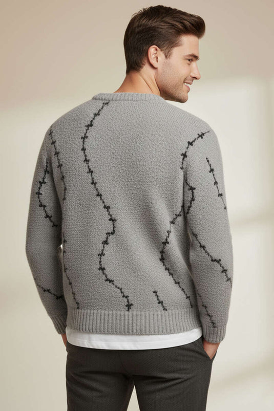 Striped Pattern Knitted Sweater for Men, Gray