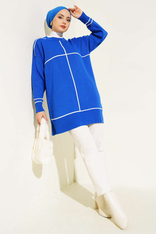 Streifendetaillierte Basic-Strick-Tunika-Saks