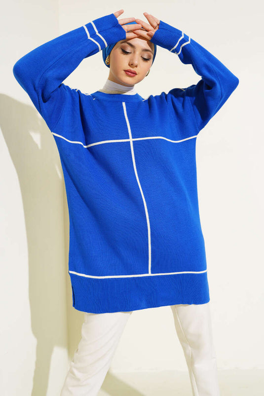 Streifendetaillierte Basic-Strick-Tunika-Saks