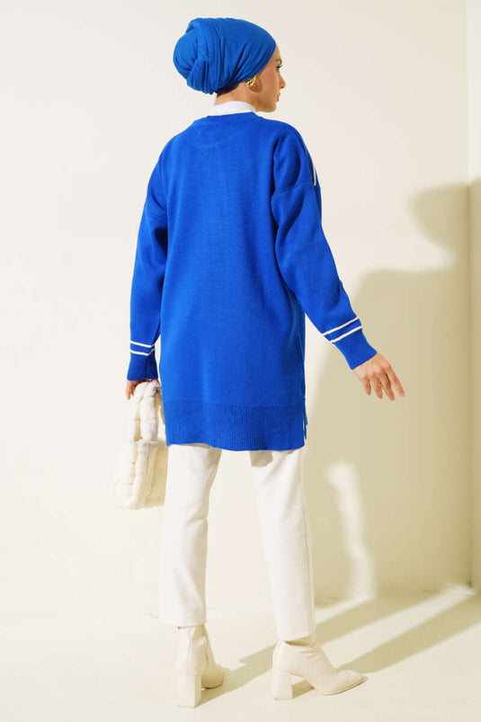 Streifendetaillierte Basic-Strick-Tunika-Saks