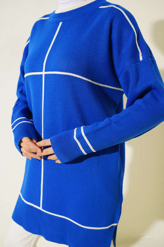 Streifendetaillierte Basic-Strick-Tunika-Saks