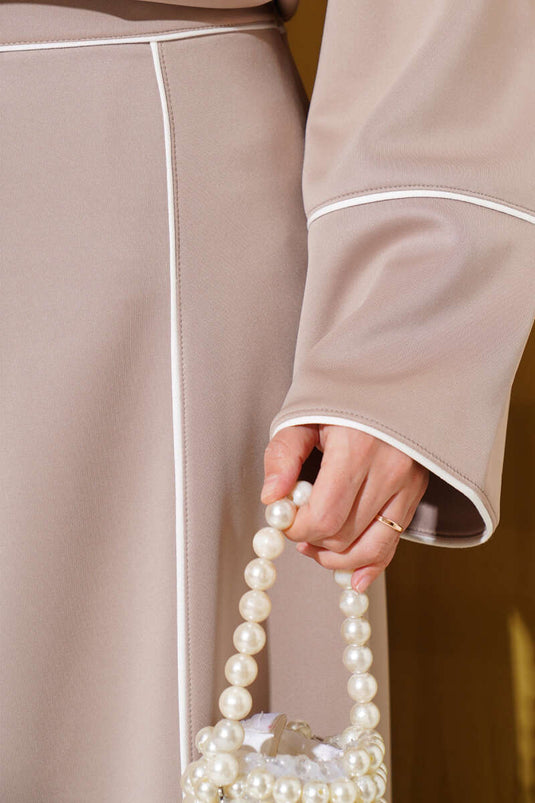 Çizgi Detaylı Etekli Scuba İkili Takım Latte