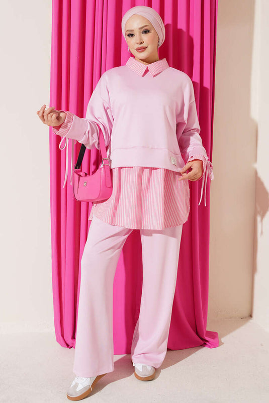 Gestreiftes Strick-Set In Pink