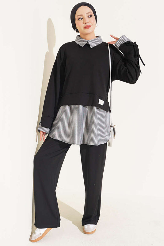 Completo In Maglia A Righe Nero