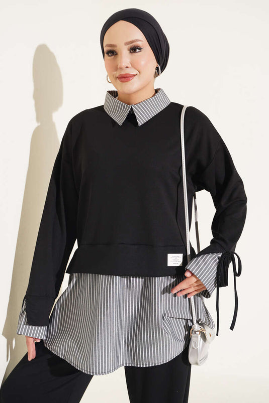 Completo In Maglia A Righe Nero