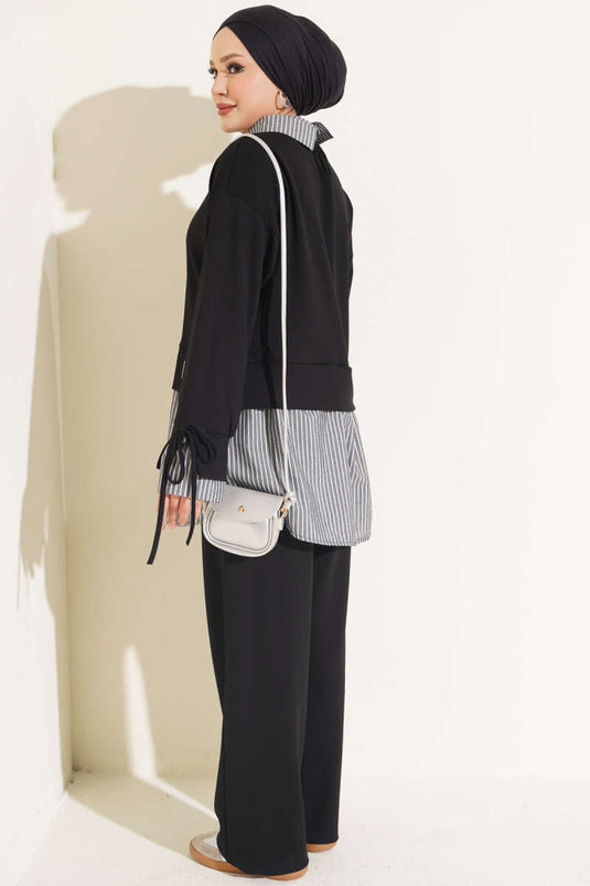 Completo In Maglia A Righe Nero