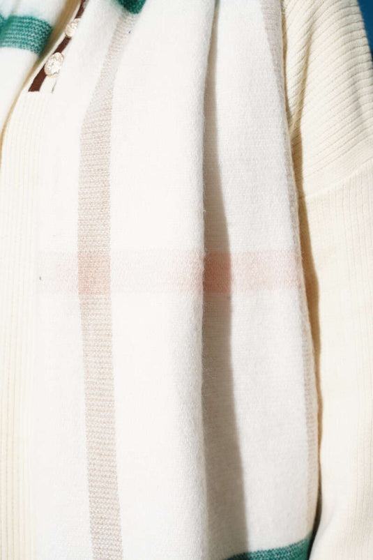 Çizgi Detaylı Omuz Şalı Zümrüt