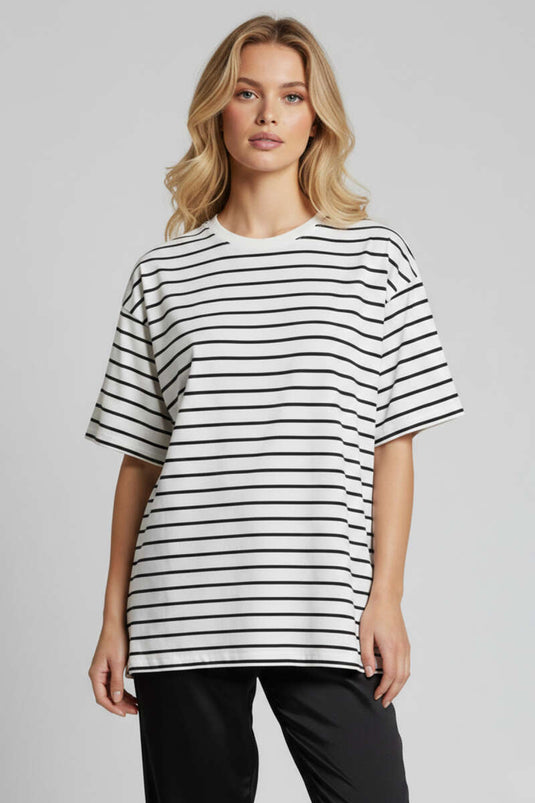 Oversized T-shirt with stripe detail, off-white