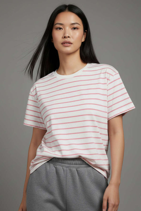 T-shirt oversize avec détails rayés rose