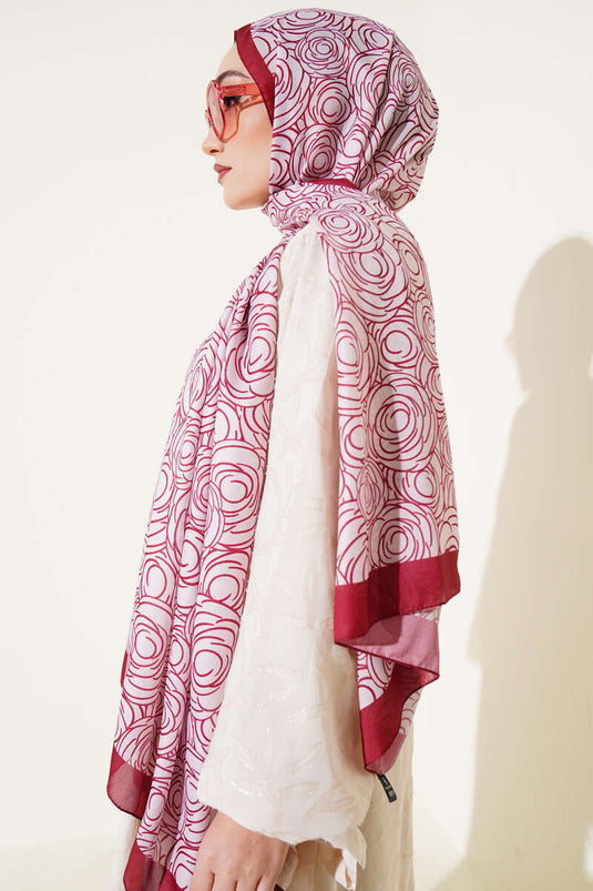 Çizgi Gül Desen Soft Şal Pudra