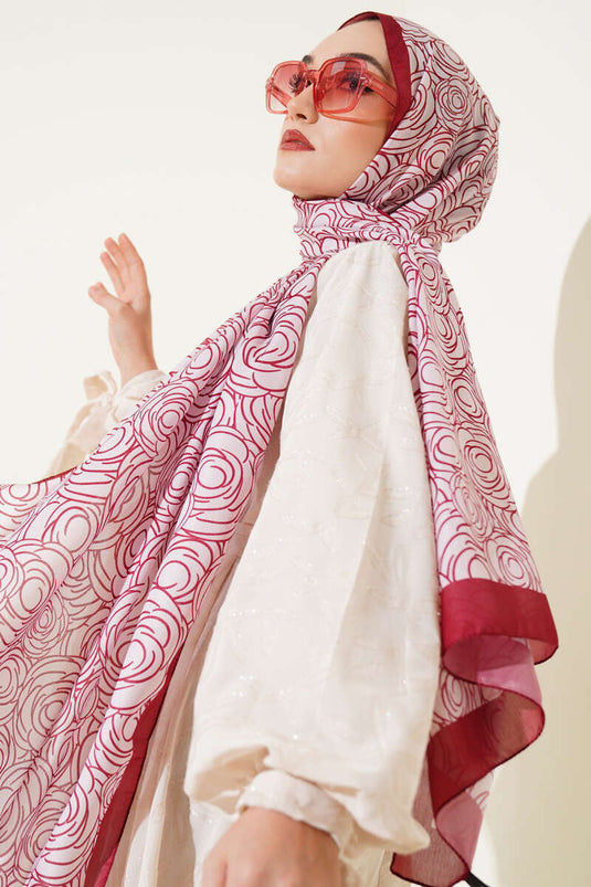 Çizgi Gül Desen Soft Şal Pudra