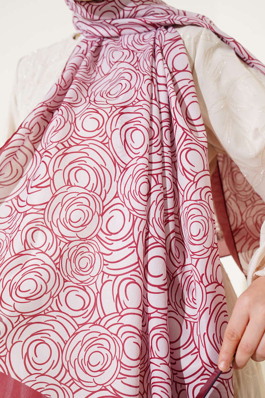 Çizgi Gül Desen Soft Şal Pudra