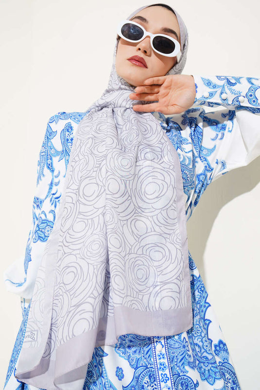 Striped Rose Pattern Soft Shawl Stone