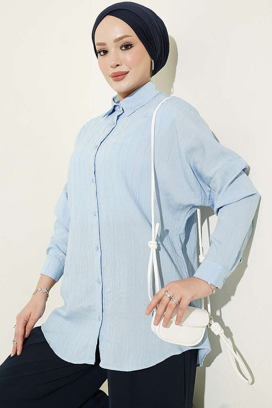 Chemise Basic À Relief Rayé Bleu