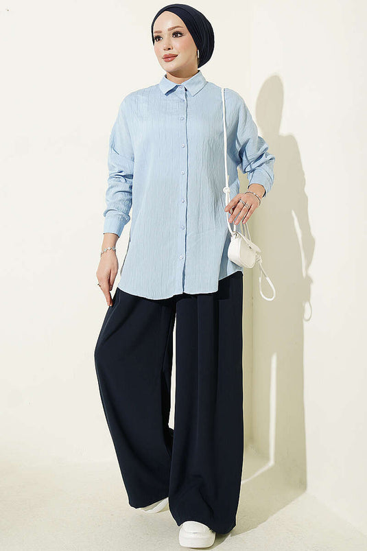 Chemise Basic À Relief Rayé Bleu