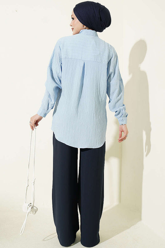 Chemise Basic À Relief Rayé Bleu