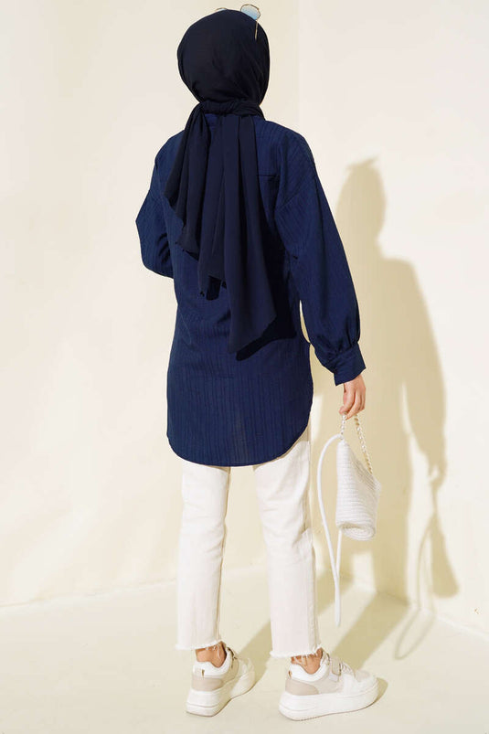 قميص منقوش مخطط باللون الأزرق الداكن