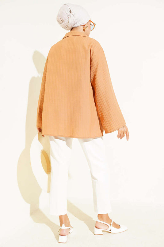 Striped Embossed Front-Tie Kimono Latte