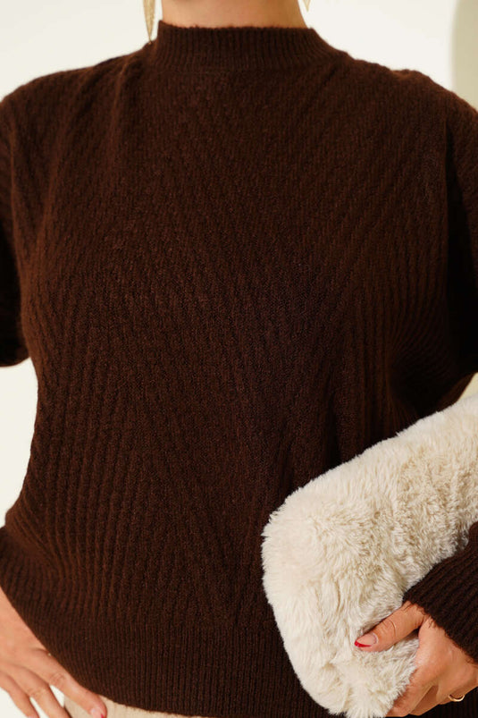 Pull en maille rayée gaufrée marron