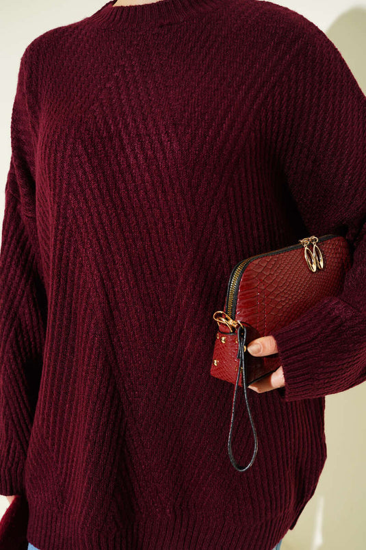 Tunique En Maille Embossée À Rayures Bordeaux
