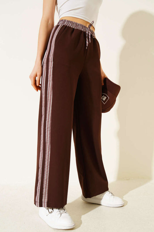 Çizgi Şerit Granili Pantolon Kahve