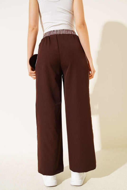 Çizgi Şerit Granili Pantolon Kahve