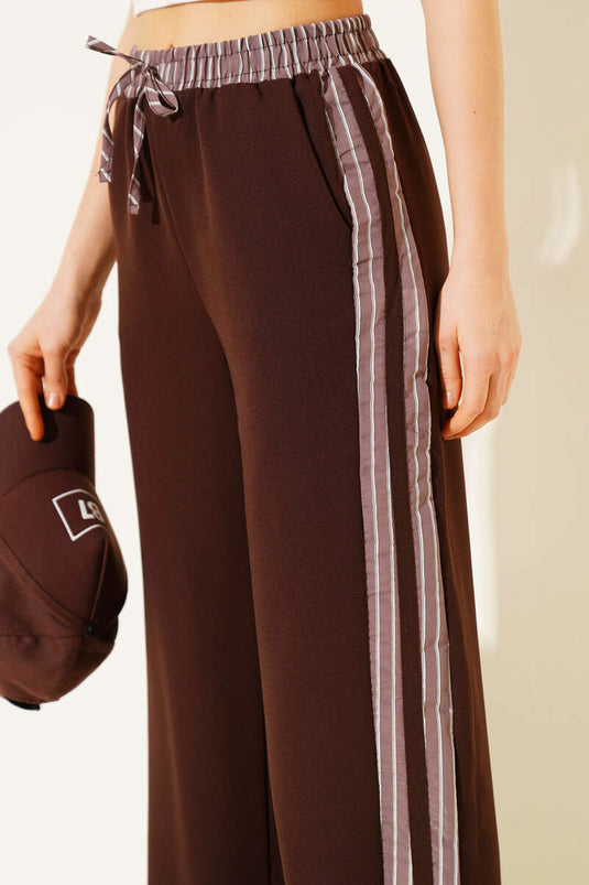 Çizgi Şerit Granili Pantolon Kahve