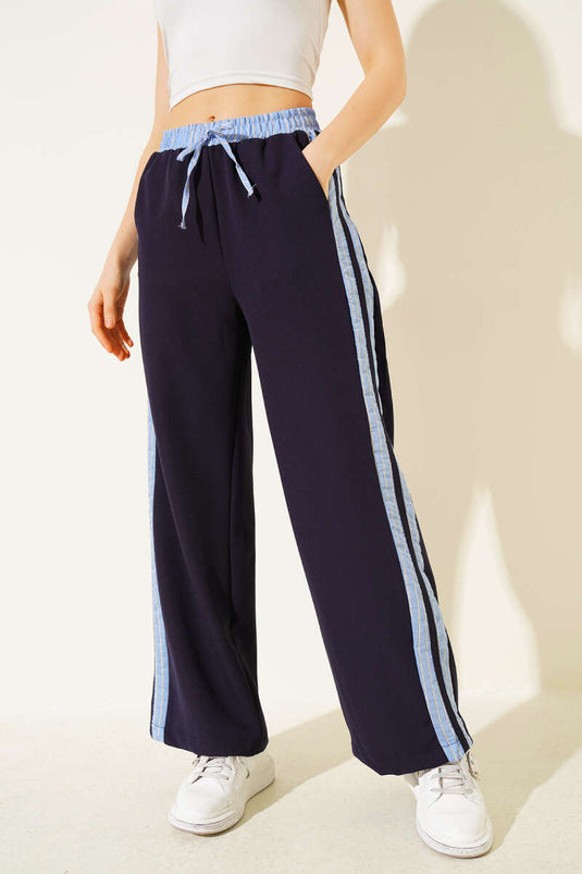 Çizgi Şerit Granili Pantolon Lacivert