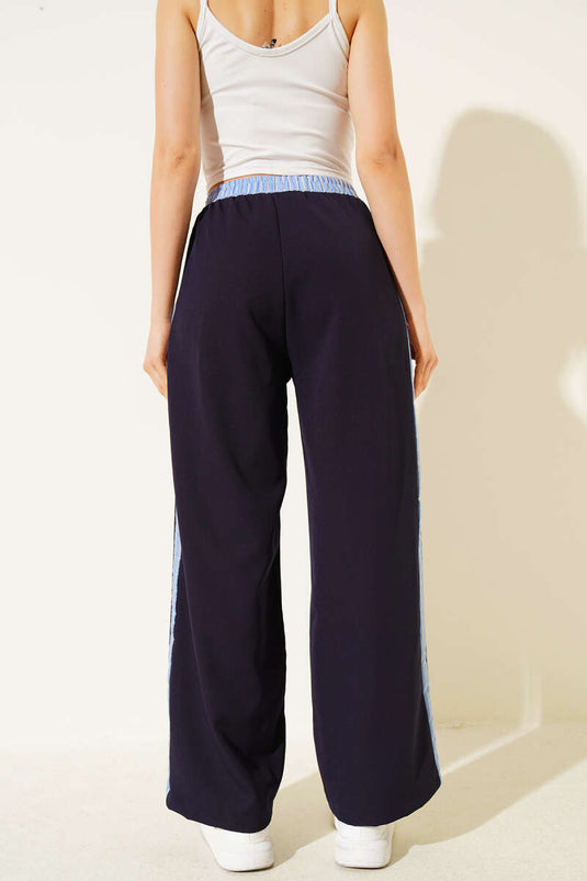 Çizgi Şerit Granili Pantolon Lacivert