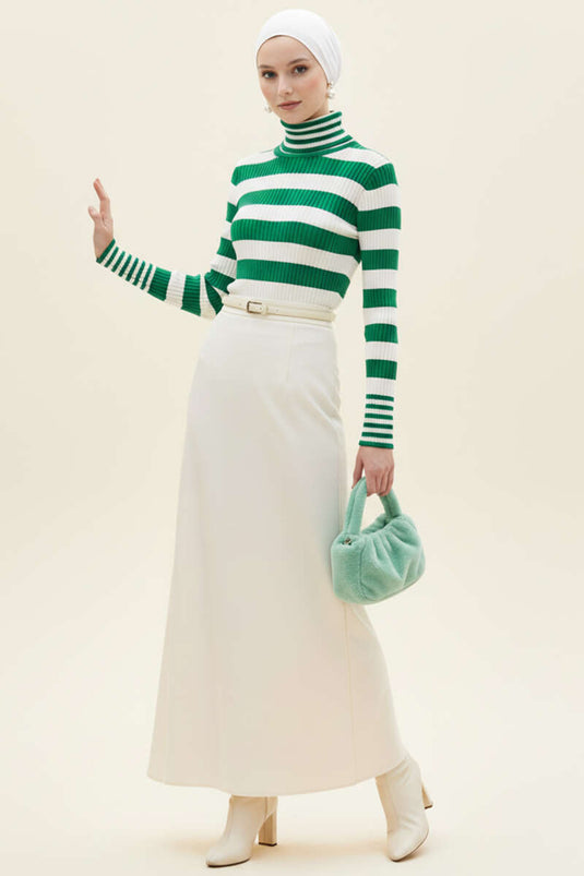 Çizgili Balıkçı Yaka Detaylı Triko Kazak Benetton