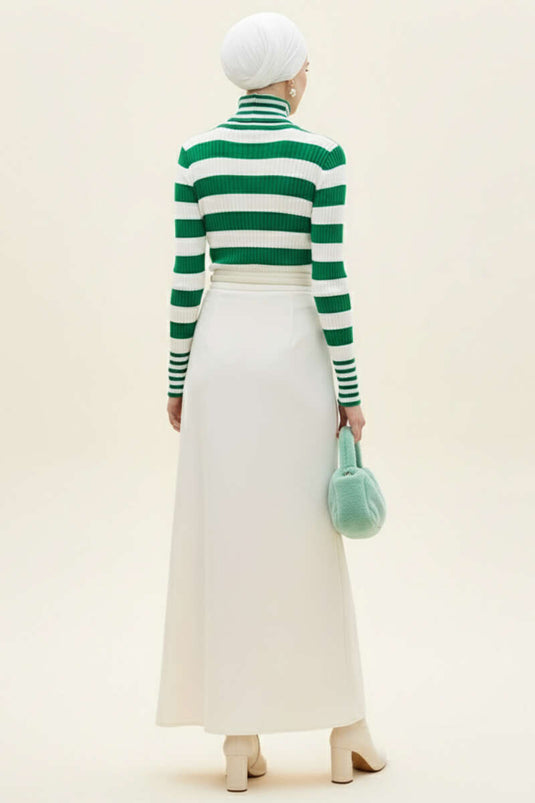 Çizgili Balıkçı Yaka Detaylı Triko Kazak Benetton