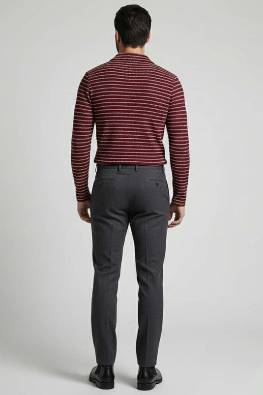 Pull en tricot pour homme à rayures imprimées, bordeaux