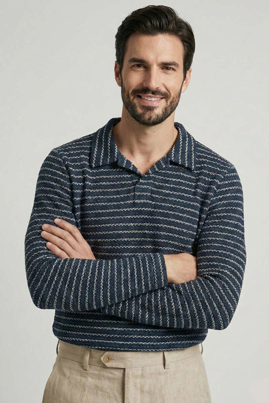 Çizgili Baskılı Erkek Triko Kazak Füme