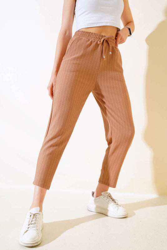 مخطط الخصر السراويل المرنة لاتيه