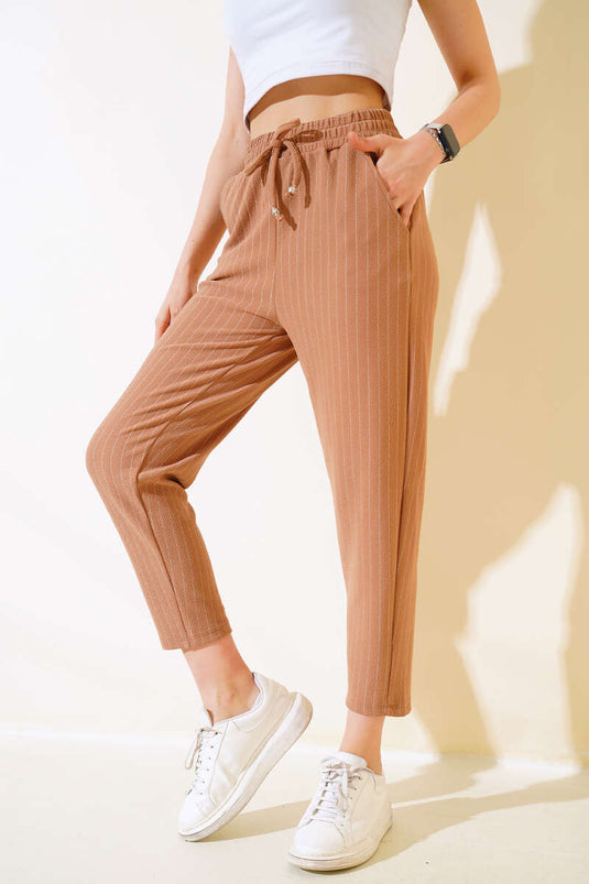 مخطط الخصر السراويل المرنة لاتيه