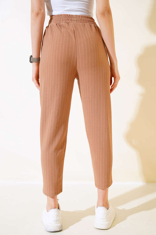 مخطط الخصر السراويل المرنة لاتيه