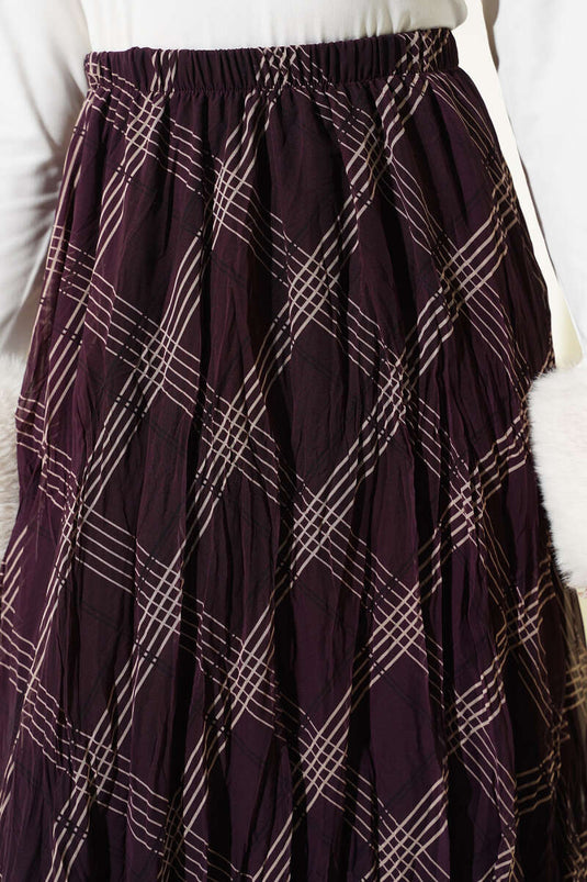 Çizgili Bel Lastikli Şifon Etek Mor