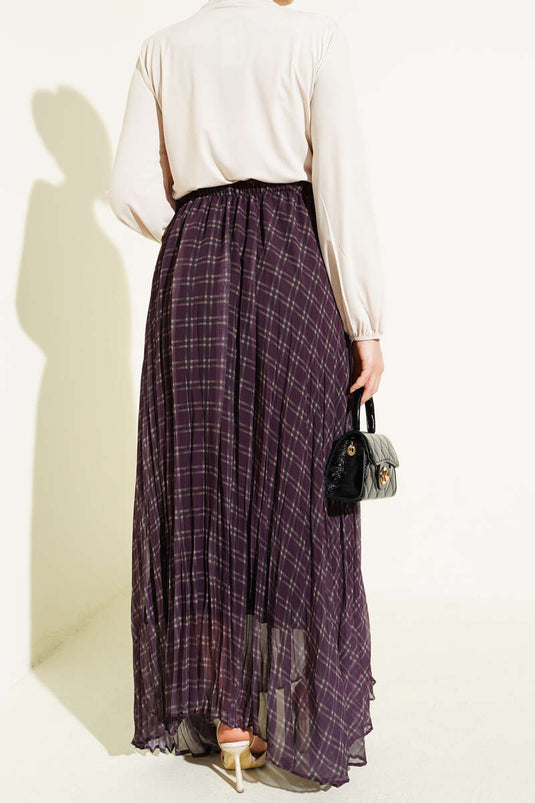 Striped Waist Elastic Chiffon Skirt Burgundy