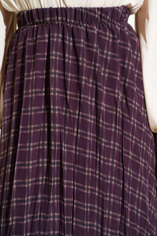 Striped Waist Elastic Chiffon Skirt Burgundy