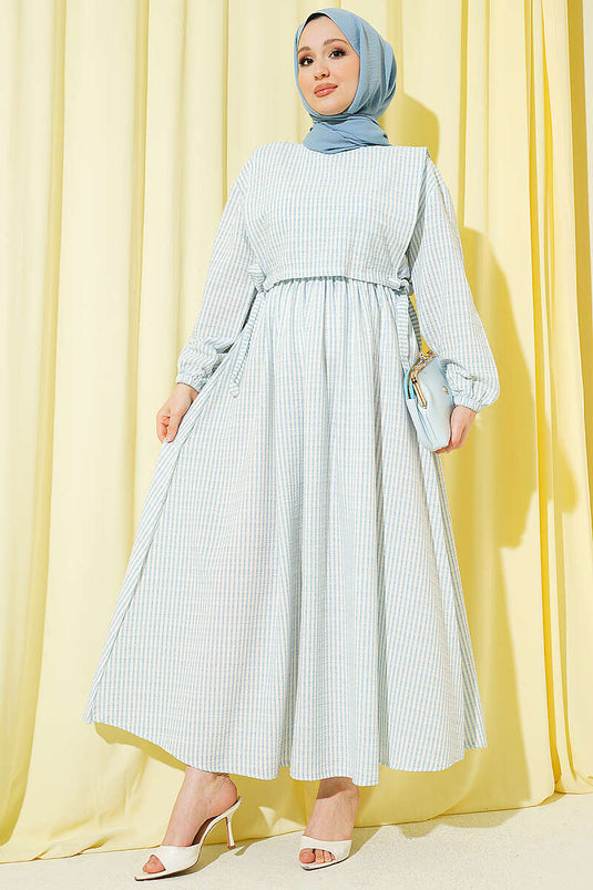 Robe à bretelles avec taille élastique rayée Bleu bébé