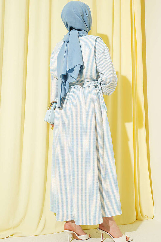 Robe à bretelles avec taille élastique rayée Bleu bébé