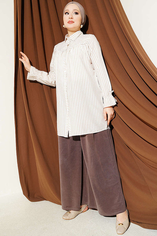 Chemise À Rayures Manches Cuffed Latte