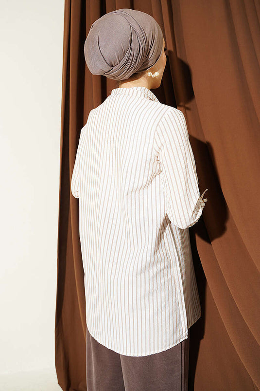 Chemise À Rayures Manches Cuffed Latte
