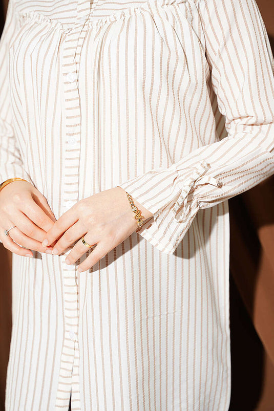 Chemise À Rayures Manches Cuffed Latte