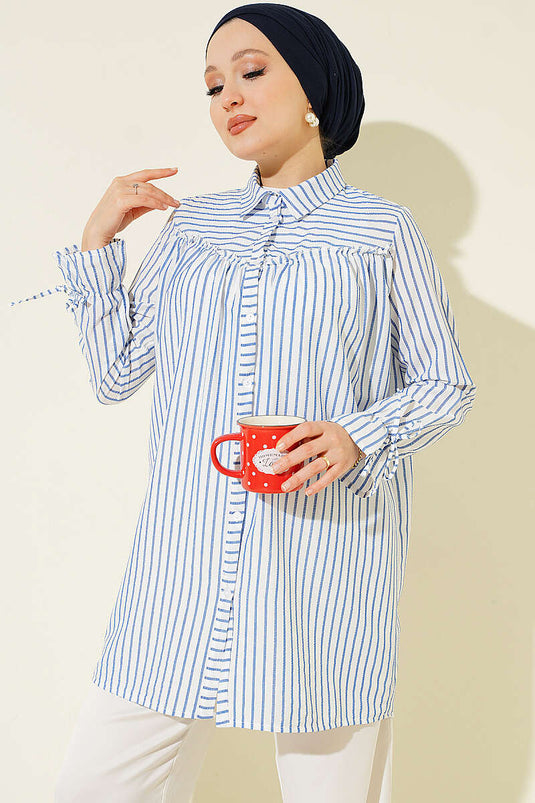 Chemise Rayée Bleu À Poignets Élastiques