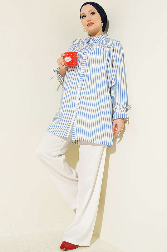 Chemise Rayée Bleu À Poignets Élastiques