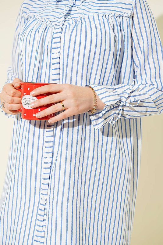 Chemise Rayée Bleu À Poignets Élastiques